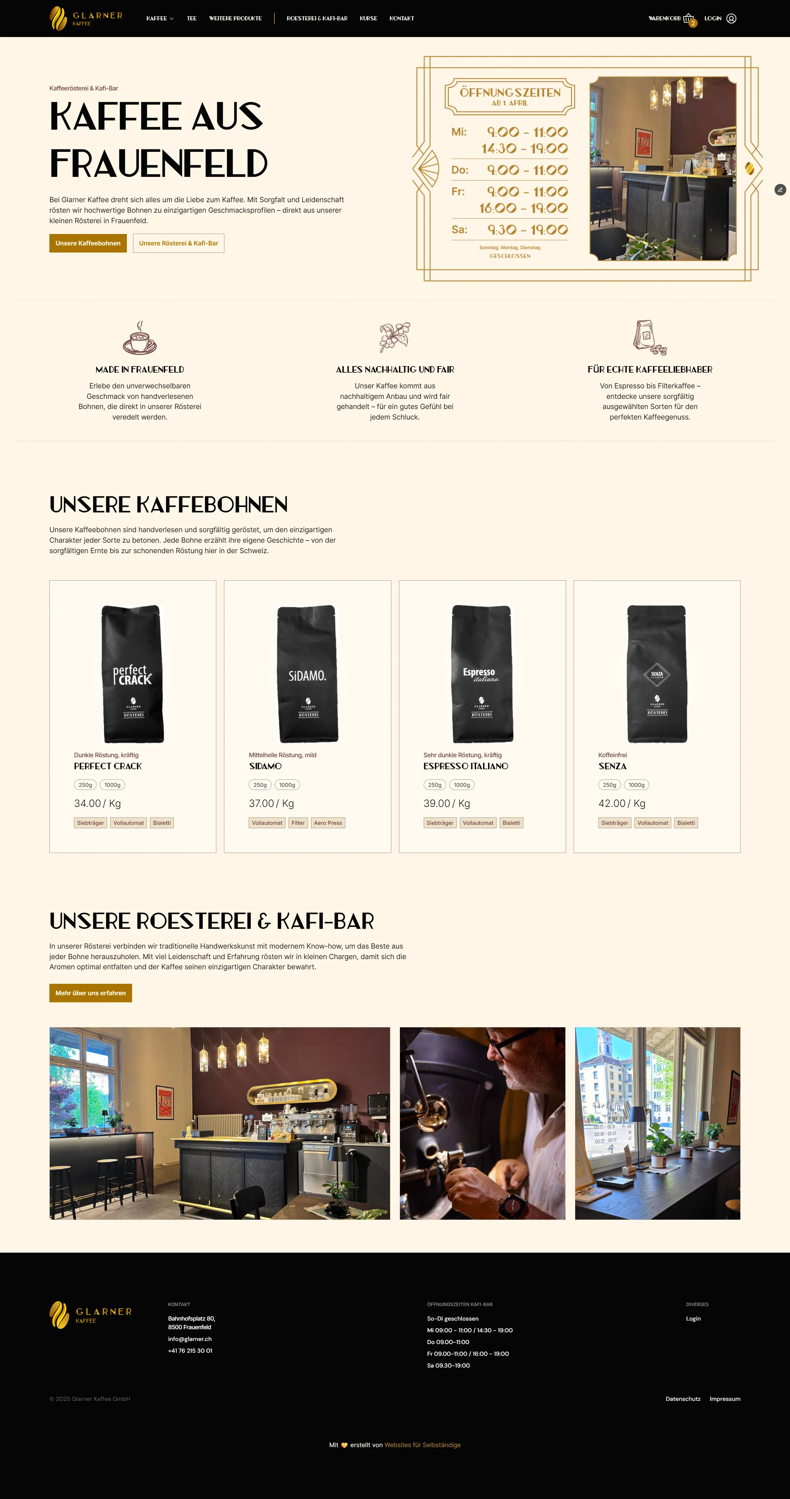 Website Glarner Kaffee